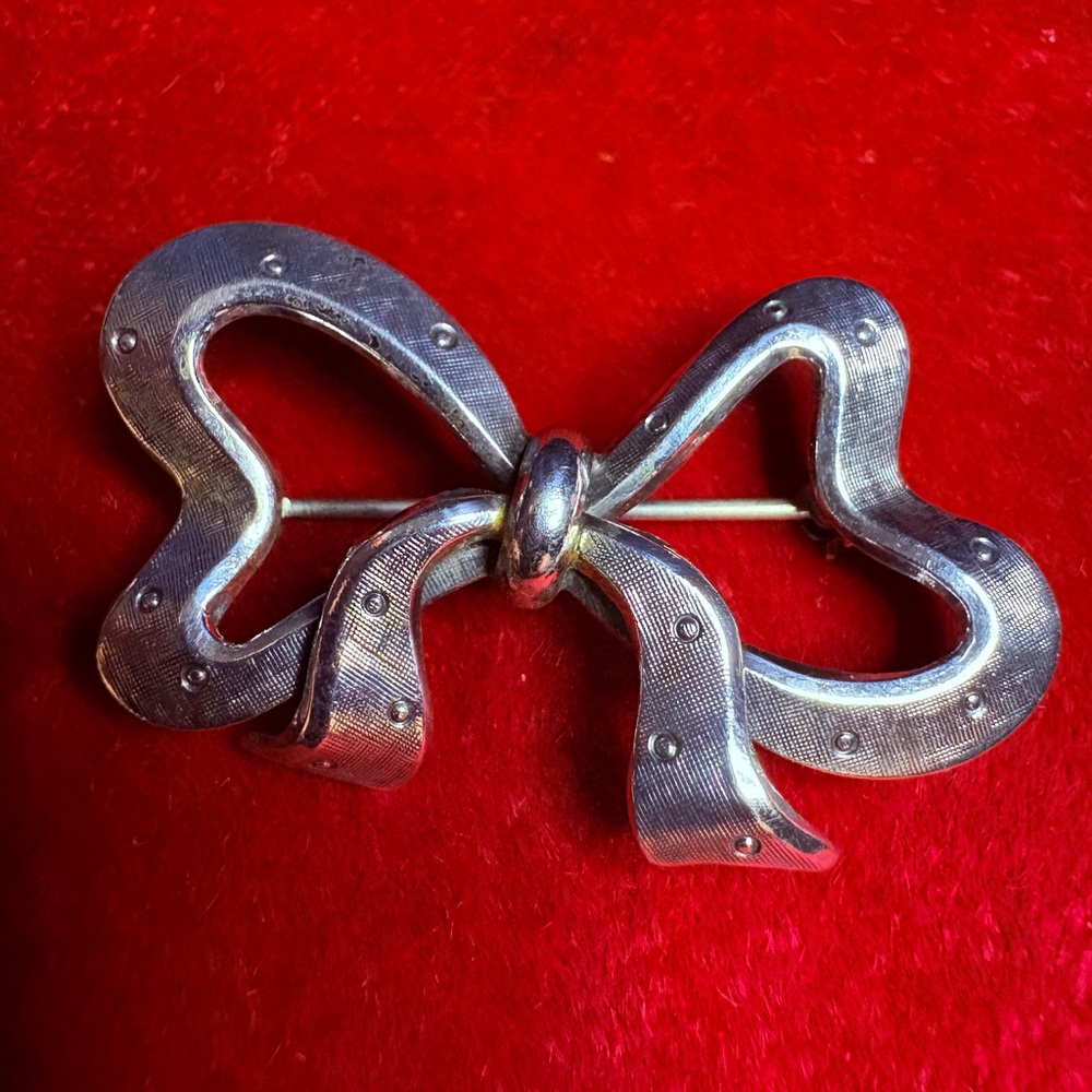 Brooch Bow Texturized Dots Solid Danescraft 925 Sterling Silver Pin